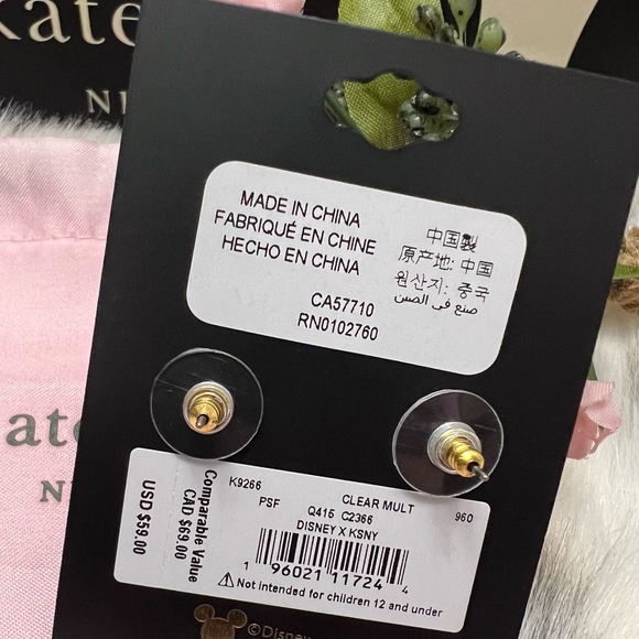 Kate Spade Disney Minnie Mouse earrings with White Cubic Zirconia NWT - Picture 3 of 3